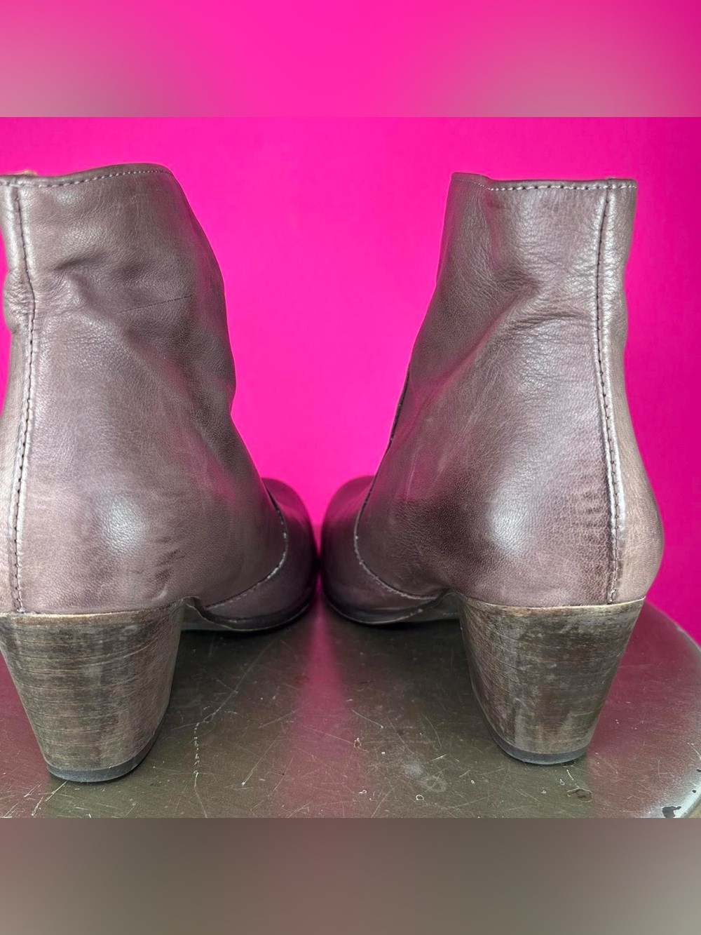 Anthropologie Chio Purplish Brown Leather Side Zip Heeled Ankle Boot EU 36 US 6 - Picture 6 of 8